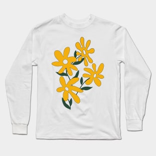 Yellow Flowers, Hand drawn Design Long Sleeve T-Shirt